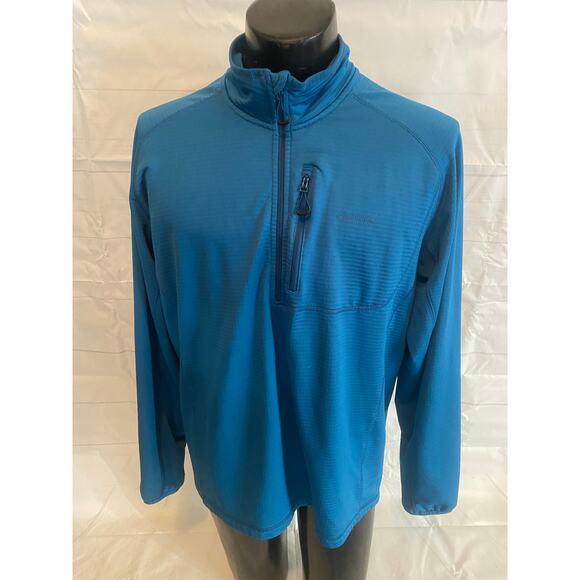 ORVIS Pullover Men’s Large Blue Mock Neck 1/4 Zip Long Sleeve Lightweight Fish - Picture 1 of 12